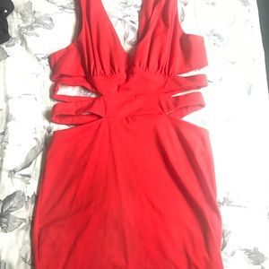 Red open sided mini dress